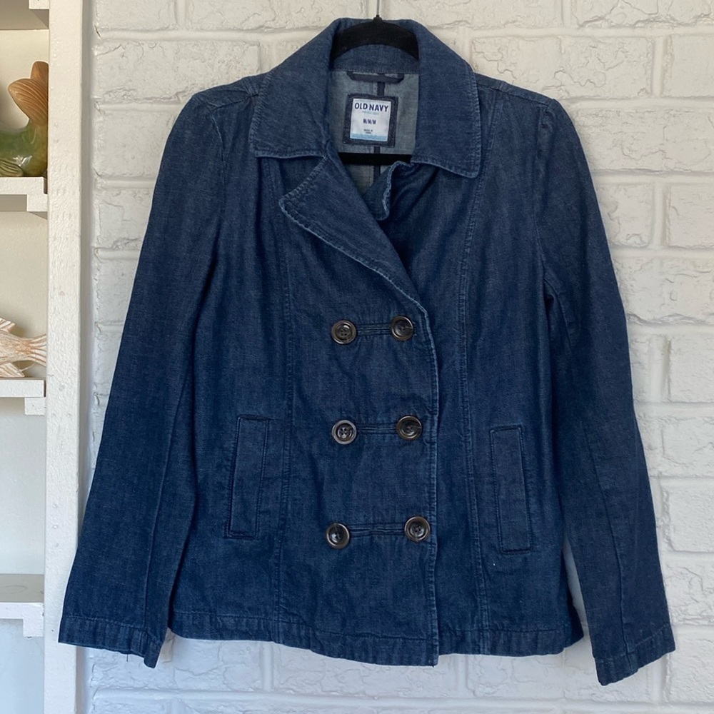 Old Navy Denim 3 Button Peacoat Style Jacket Size Medium
